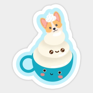 Corgi Aqua Cuppa Puppuccino Adorkablely Sweet Corgi Coffee Love Style Sticker